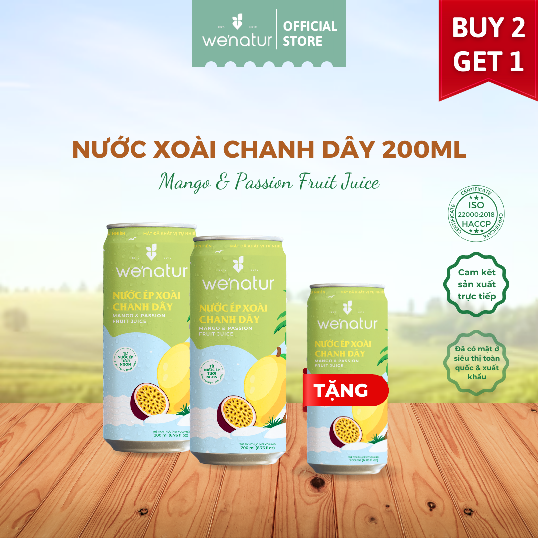 [MUA 2 TẶNG 1] Combo 2 Nước Ép Xoài Chanh Dây we'natur 200ml tặng 1 nước ép xoài chanh dây 200ml