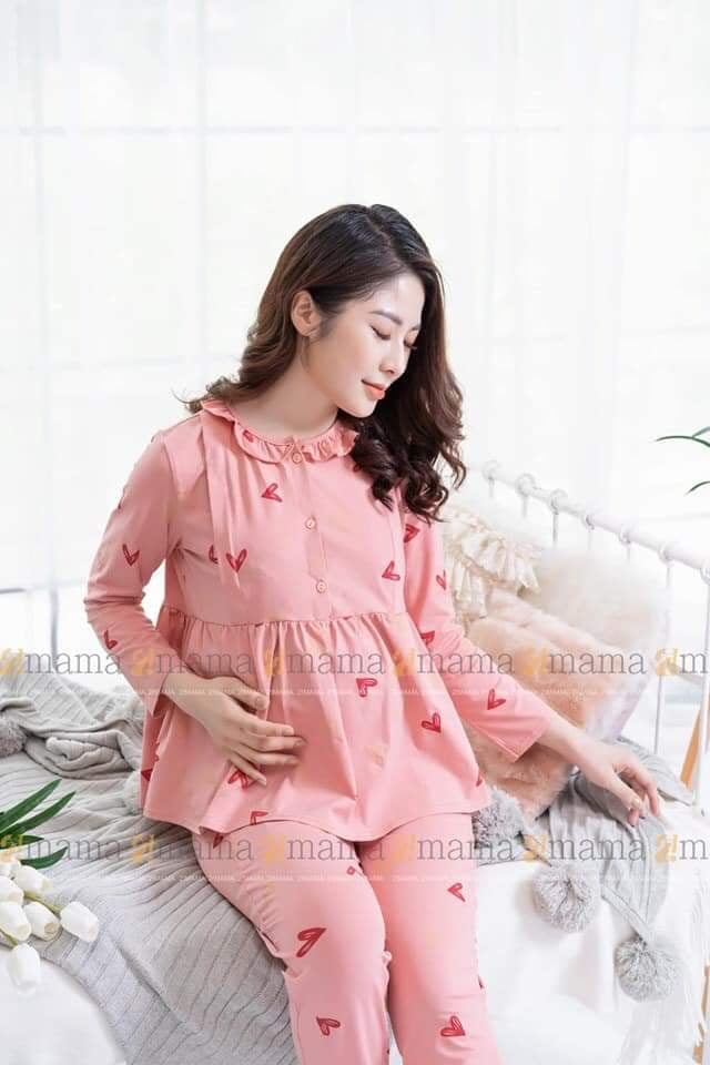 Bộ Đồ Bầu Và Sau Sinh Dài Tay 3 cúc, Chất Cotton Cao Cấp