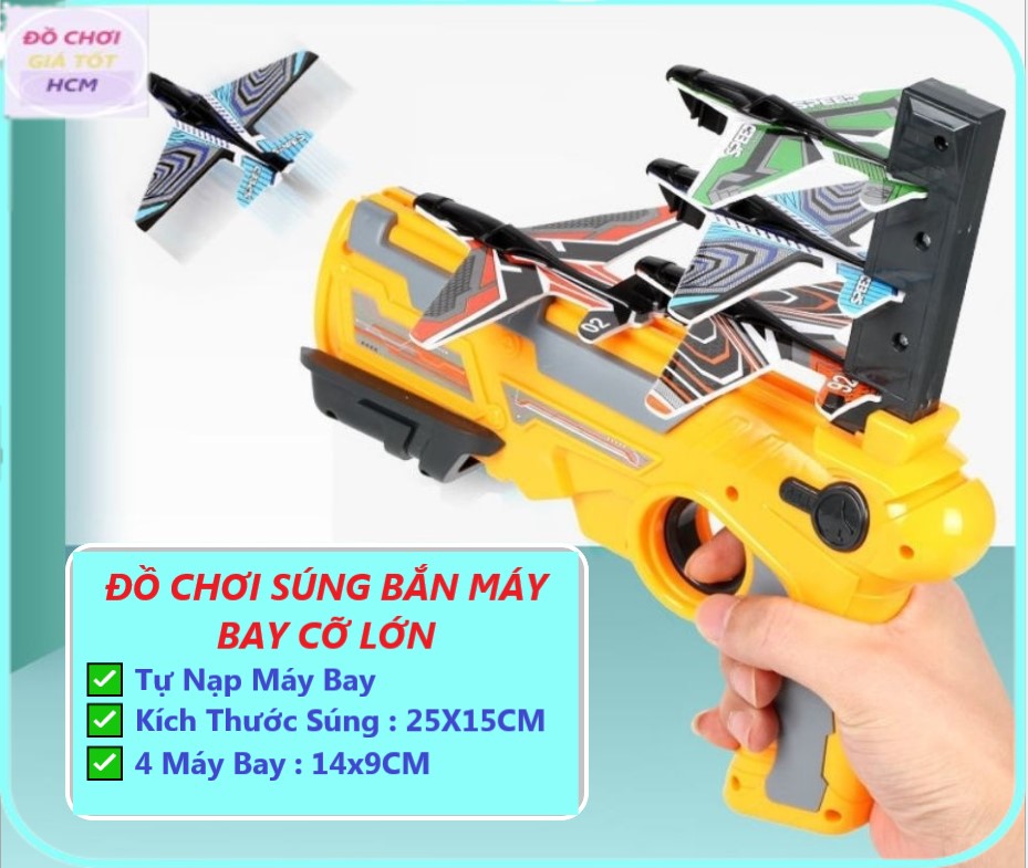 Đồ chơi súng bắn máy bay xốp loại lớn 25cm, súng phóng máy bay mô hình cho bé đồ chơi vận động ngoài trời