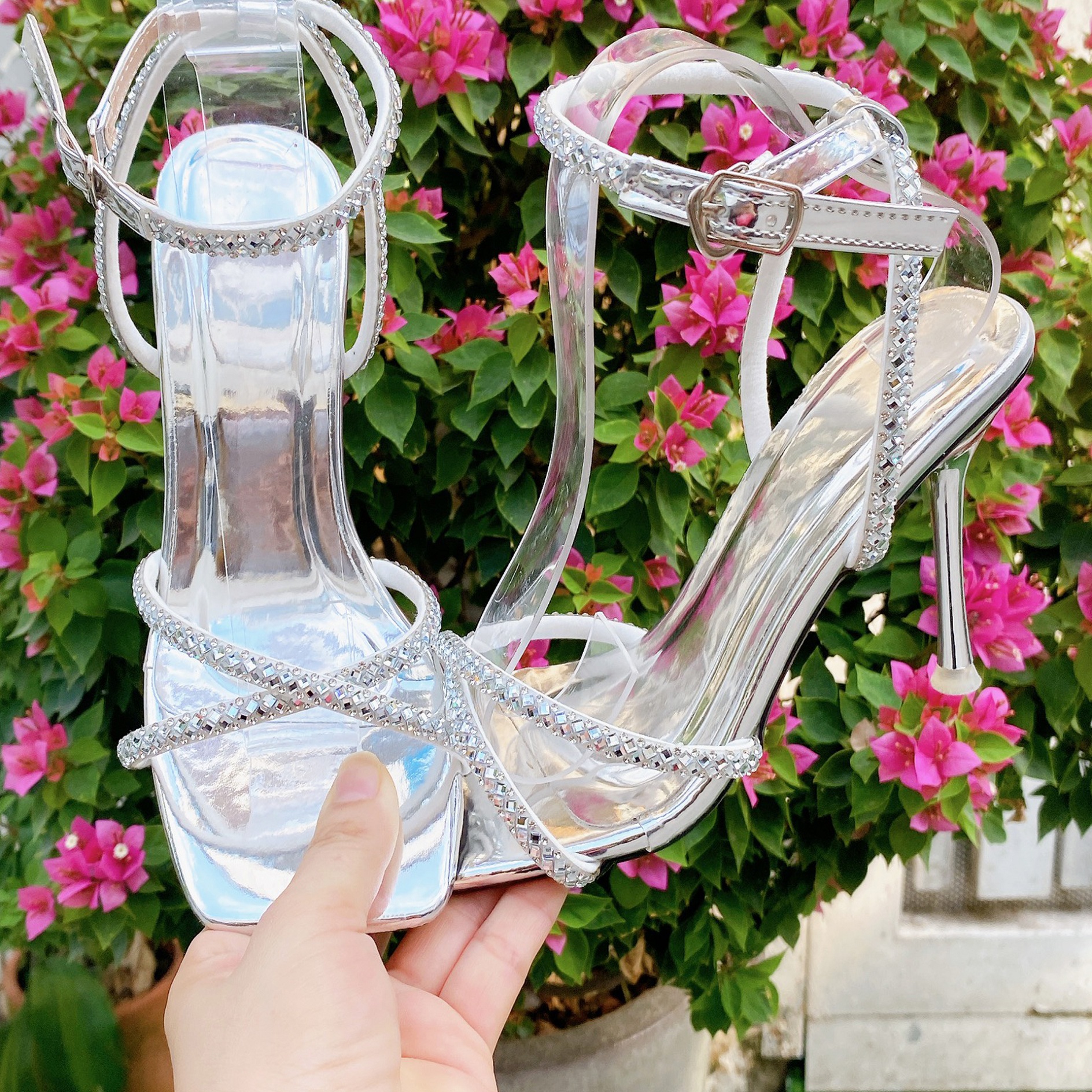 Giày cao gót nữ sandal dây đá mũi vuông 9 phân