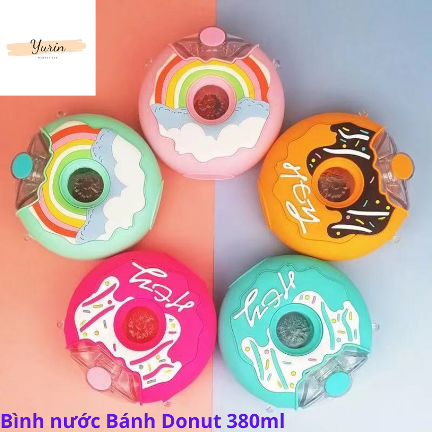 Bình nước Bánh Donut 380ml nhựa Tritan kèm dây đeo