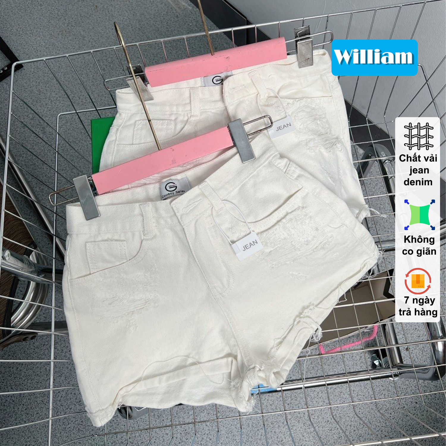 Quần short jean nữ trắng đen xinh xắn basic, dễ phối đồ ANNGO - AT291