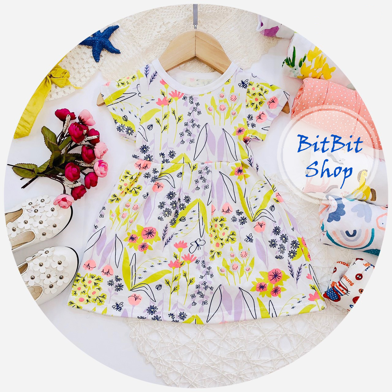 Váy hè cho bé gái dáng suông chữ a chất cotton mát