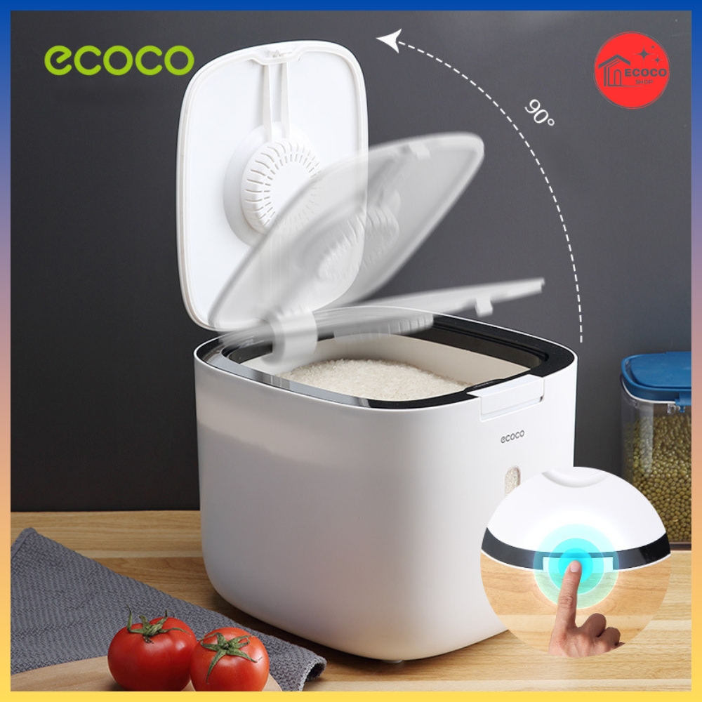 Thùng đựng gạo thông minh ecoco 5kg 10kg, khay đựng gạo ngũ cốc chống ẩm, mọt nhựa abs cao cấp hàng chính hãng