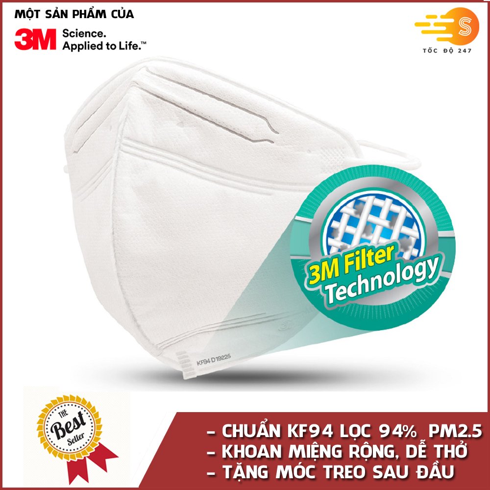 [THANH LÝ] Khẩu trang chống bụi và kháng khuẩn đạt chuẩn KF94 3M 9013 - tặng kèm móc choàng đầu không đau tai - Tốc độ 247 Tiêu chuẩn lọc KF94 (Hàn Quốc) sản xuất ở Hàn Quốc - Xuất được hóa đơn VAT