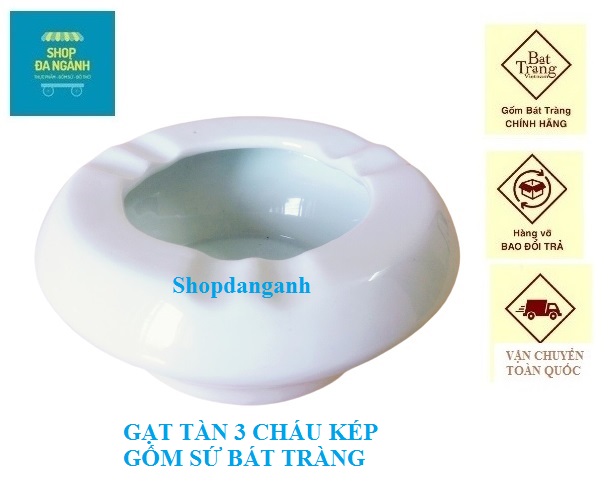 Gạt tàn sứ Bát Tràng, loại 3 chấu kép