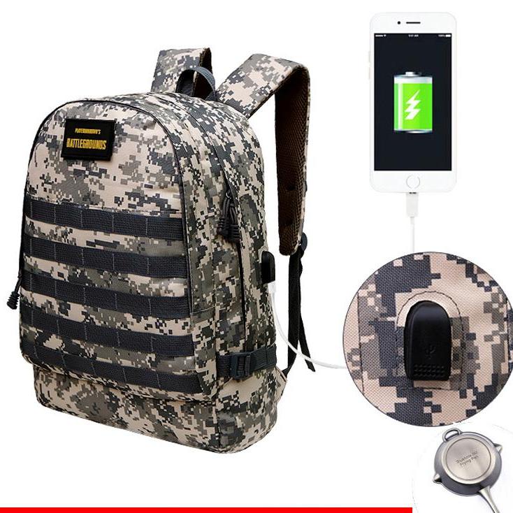 Balo 3 PUBG Chống thấm nước siêu bền Tích hợp cổng sạc USB + Tặng móc khóa PUBG- V2(Size to 48 x31*20 cm)