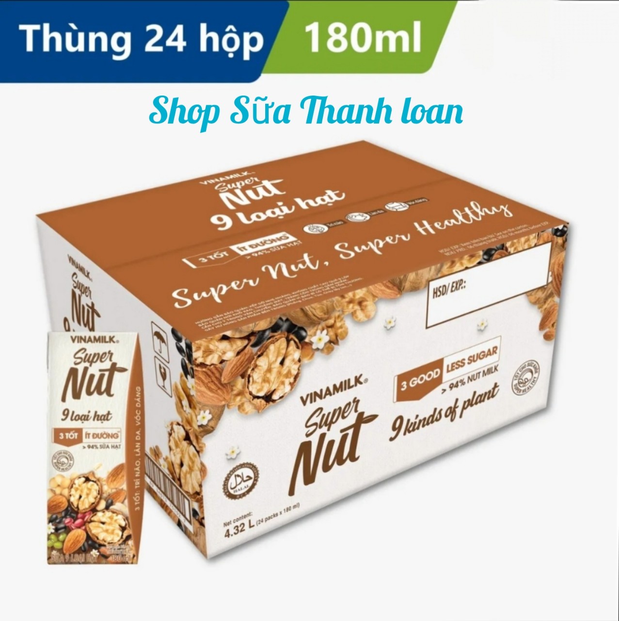 Thùng 24 hộp sữa 9 loại hạt vinamilk super nut 180ml.