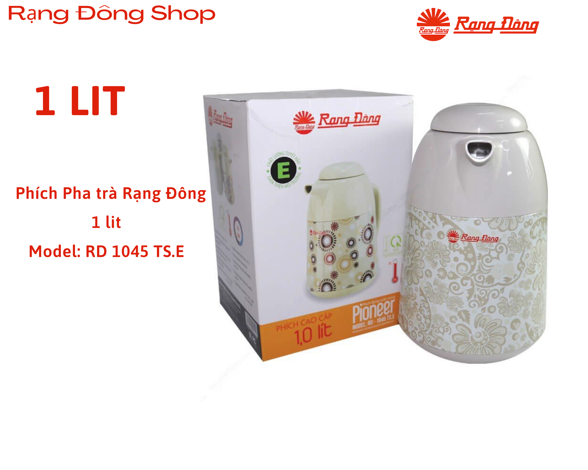 Phích đựng nước nóng giữ nhiệt pha trà Rạng Đông 1L-RD1045 TS.E nút bấm rót nước