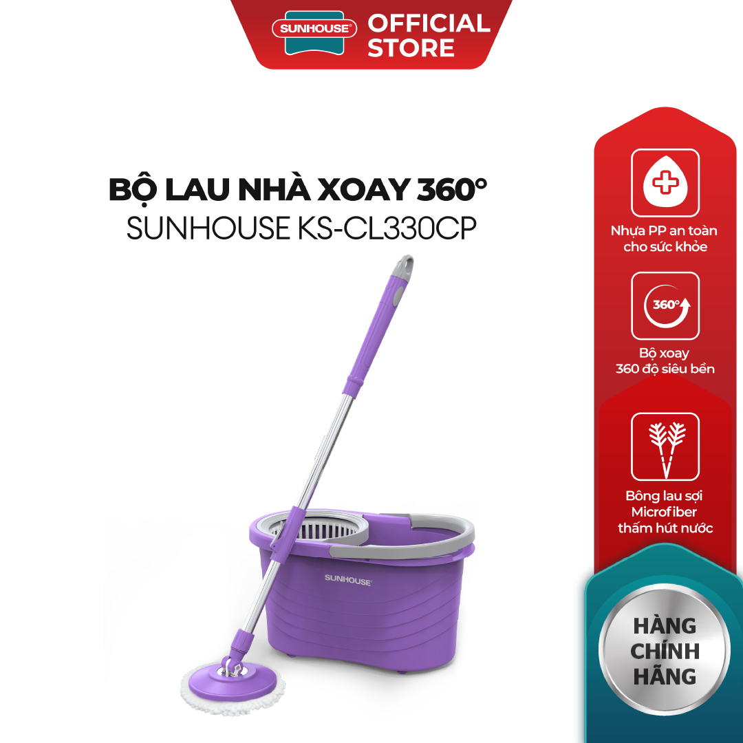 Bộ lau nhà xoay 360 độ Classic Sunhouse KS-CL330CP - Nhựa nguyên sinh siêu bền - Thấm hút tốt - Chuyển động 360 độ