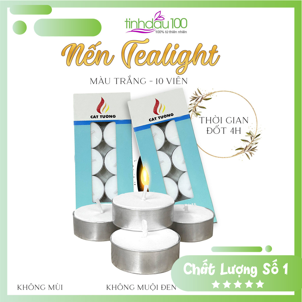 Nến tealight trắng không mùi, nến đốt tinh dầu vỉ 10 viên, mỗi viên đốt đủ 4h Tinh Dầu 100 Store