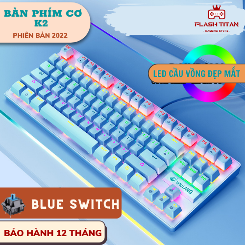 Bàn phím cơ máy tính 87 phím crack k2 pro led đổi màu 10 chế độ khác nhau - bàn phím cơ gaming blue switch k2 pro - bảo hành 12 tháng