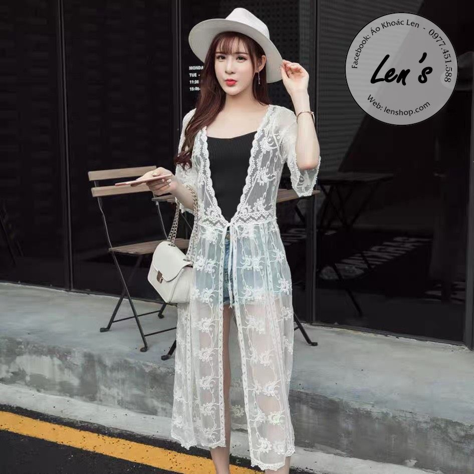 Áo khoác ren đi biển dáng dài hoa