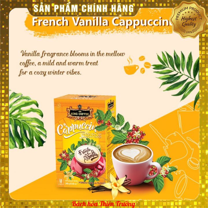 Cà phê hòa tan KING COFFEE Cappuccino hương vani Pháp - Hộp 12 gói x 20g (240g)