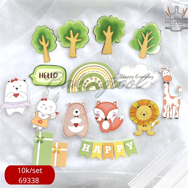 Trang trí bánh set que cắm chủ đề rừng cây muôn thú