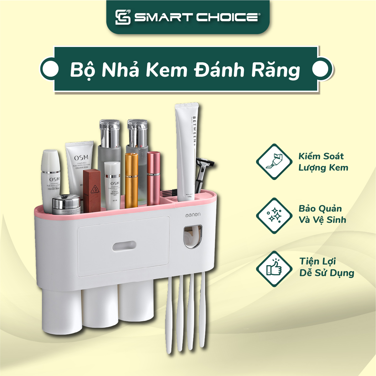Kệ bàn chải đánh răng smartchoice scg-pk026, hộp đựng kem đánh răng tự động, kệ đựng bàn chải đánh răng, bộ nhả kem tự động, máy nhả kem đánh răng 3 cốc.