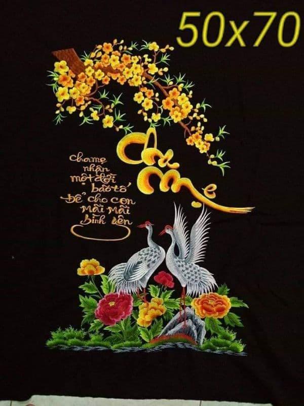 tranh thêu vi tính thành phẩm cha mẹ chưa khung