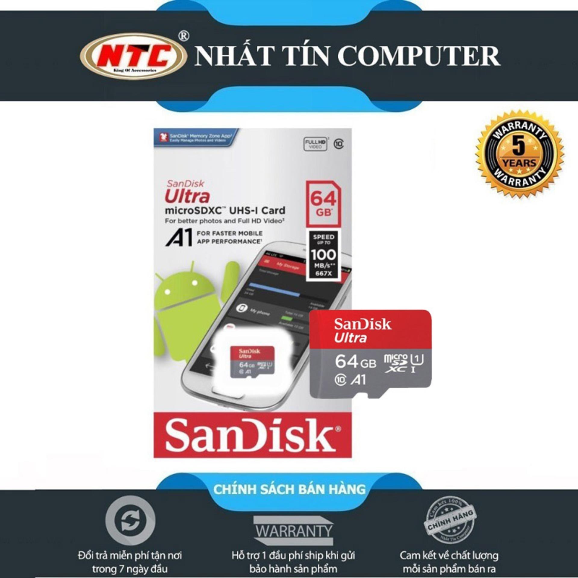 Thẻ nhớ MicroSDXC SanDisk Ultra A1 64GB Class 10 U1 100MB/s - No Adapter (Đỏ) - Nhất Tín Computer