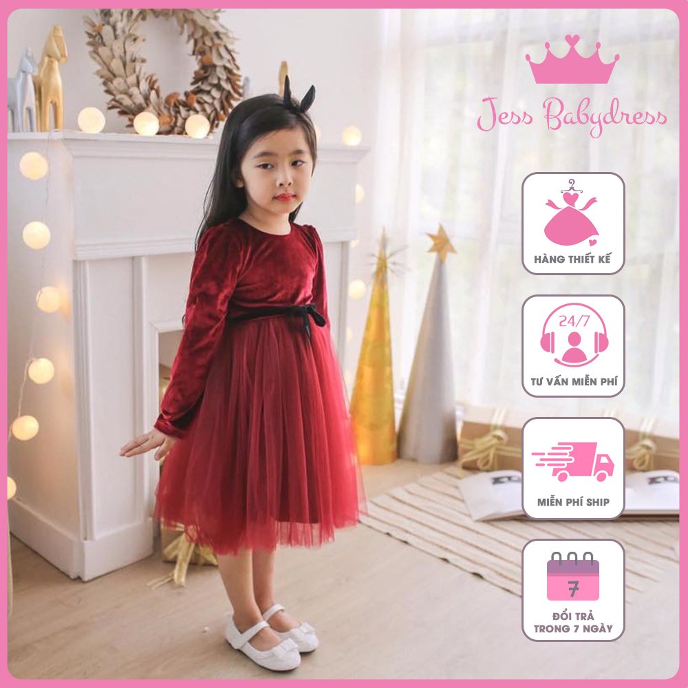 Váy công chúa JessBaby nhung Hàn phối voan, đầm công chúa, váy cho bé, đầm cho bé, vải voan Hàn, 100% hàng thiết kế