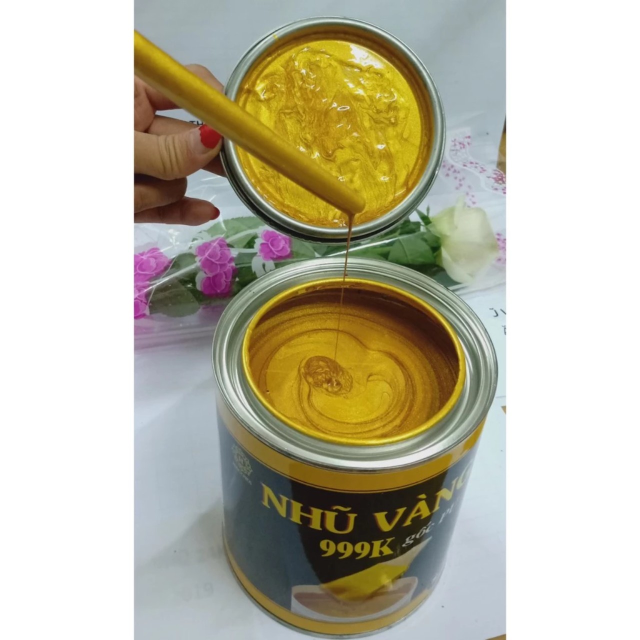 500g Nhũ vàng cao cấp 999k gốc PU siêu bóng thích hợp trên gỗ, kim loại, nhựa, có thể làm ngoài trời