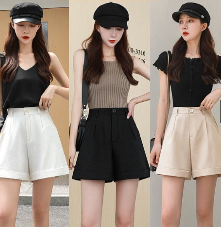 Quần short gập gấu quần short nữ cá tính ống rộng trẻ trung