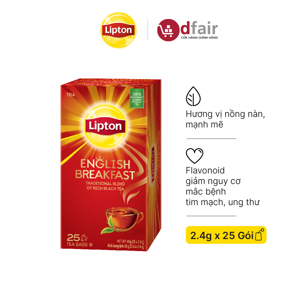 Hộp 25 Gói Trà Túi Lọc Lipton Trà Anh Quốc Helium Breakfast 2.4g/gói