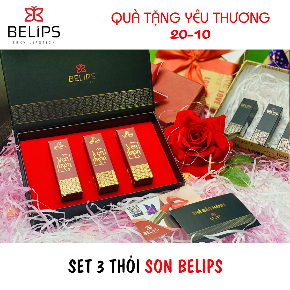 Set Son Belips 3 Thỏi - Bộ Quà Tặng Yêu Thương - Son Môi 100% Thành Phần Tự Nhiên, Không Chứa Chì, Bà Bầu Cũng Dùng Được BELIPS