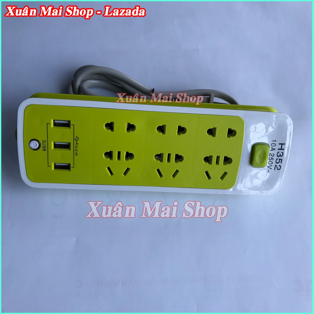 [HCM]ổ cắm điện 6 lỗ cắm kèm 3 lỗ sạc usb- nạp điện cấp tốc cho mọi thiết bị chống giật tiết kiệm điện - ổ cấm điện xanh lá đa năng