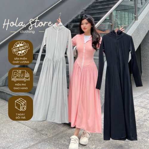 Áo Chống Nắng Nữ Toàn Thân, Áo Khoác Chống Nắng Toàn Thân Nữ Dáng Váy THUN LẠNH, dáng XẾP LY Chống Tia UV