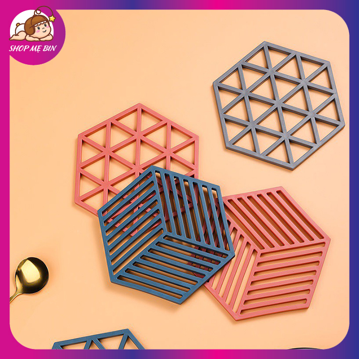 Đế lót ly cốc - Miếng lót nồi hình lục giác bằng nhựa dẻo có tính đàn hồi, chịu nhiệt tốt (màu giao ngẫu nhiên)