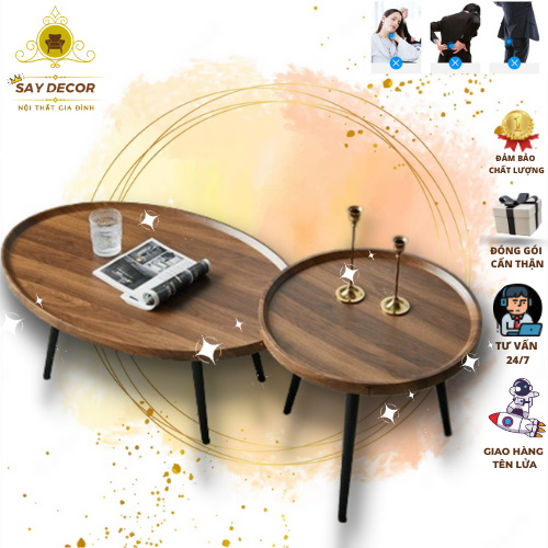 Bàn trà kép kiểu dáng thiết kế sang trọng chân gỗ sồi ,bàn sofa mặt gỗ nguyên khối cao cấp a39