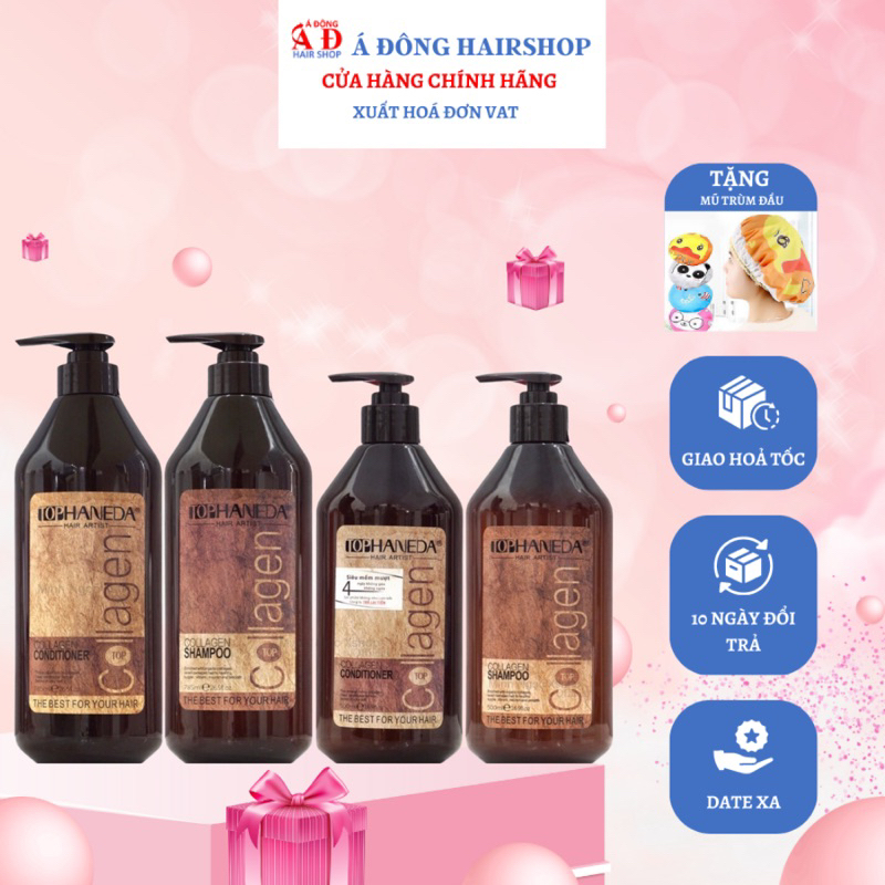 Bộ dầu gội xả Collagen phục hồi tóc hư tổn Top Haneda siêu mềm mượt, giảm gãy rụng, mọc tóc nhanh