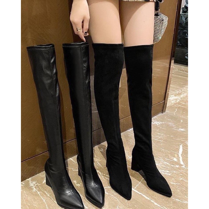 Boot đùi nữ lót lông đen