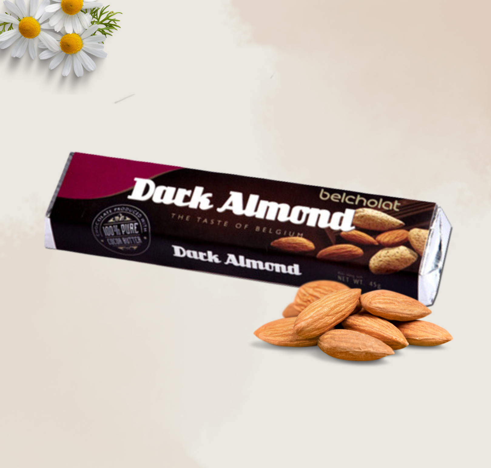 Socola thanh đen hạnh nhân 55% cacao Belcholat 45g, Dark Chocolate With Almond 55% cocoa Belcholat 45g