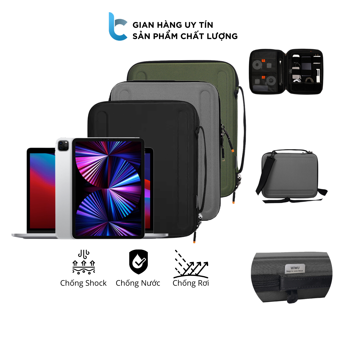 Túi Chống Sốc, Chống Nước Đựng iPad, Macbook Và Phụ Kiện WIWU Parallel Hardshell Có Tay Cầm Và Quai Đeo Tiện Lợi