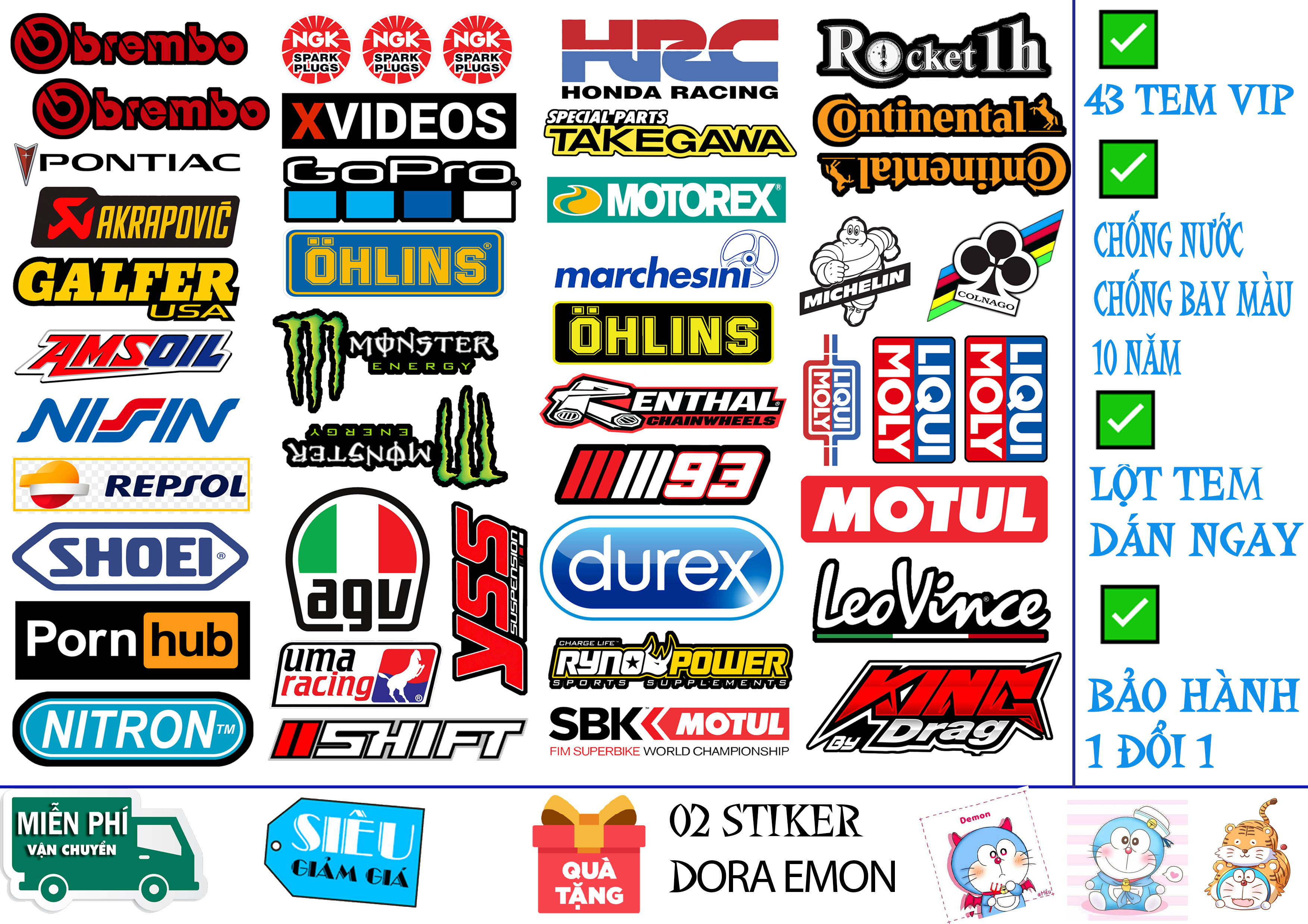 combo 43 tem dán sticker logo monster durex ohlins không trùng hình  tấm lớn 30x30cm dán xe máy ô tô  laptop mũ bảo hiểm điện thoại