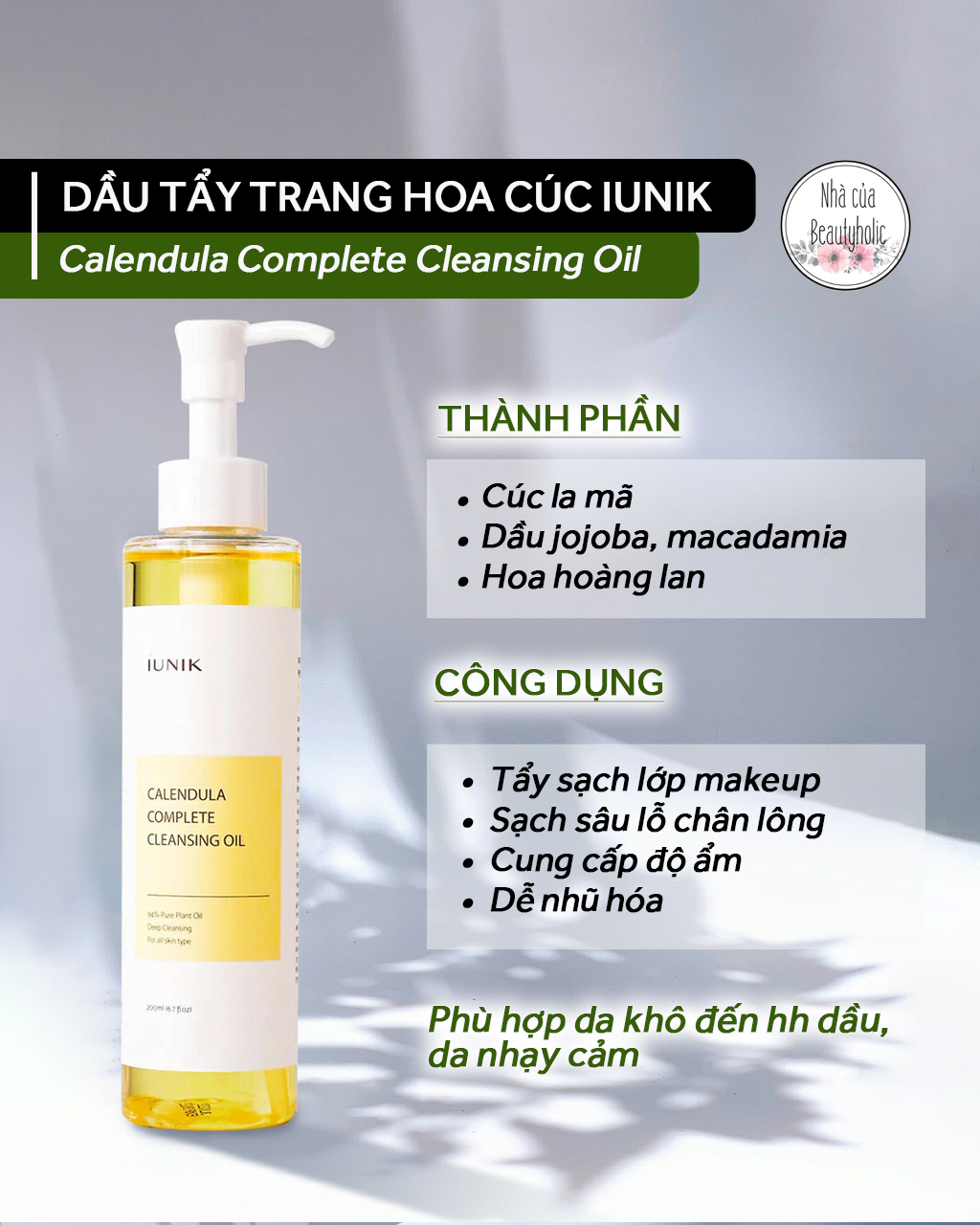 [Nhacuabeautyholic] Dầu tẩy trang IUNIK CALENDULA COMPLETE CLEANSING OIL