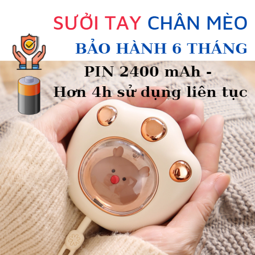 [BH 6 THÁNG] Máy sưởi tay cầm tay hình chân mèo , nhỏ gọn, thông minh, đa chức năng