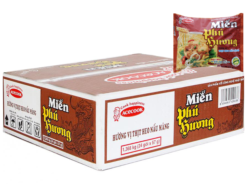 Thùng 24 gói miến Phú Hương thịt heo nấu măng 57g