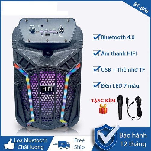 [HCM]Loa Thùng Karaoke Bluetooth BT-606 Siêu Hay Tặng kèm micro Âm thanh chuẩn HD Đèn led nháy theo nhạc Hỗ trợ USB Cổng AUX Bảo hành 1 đổi 1