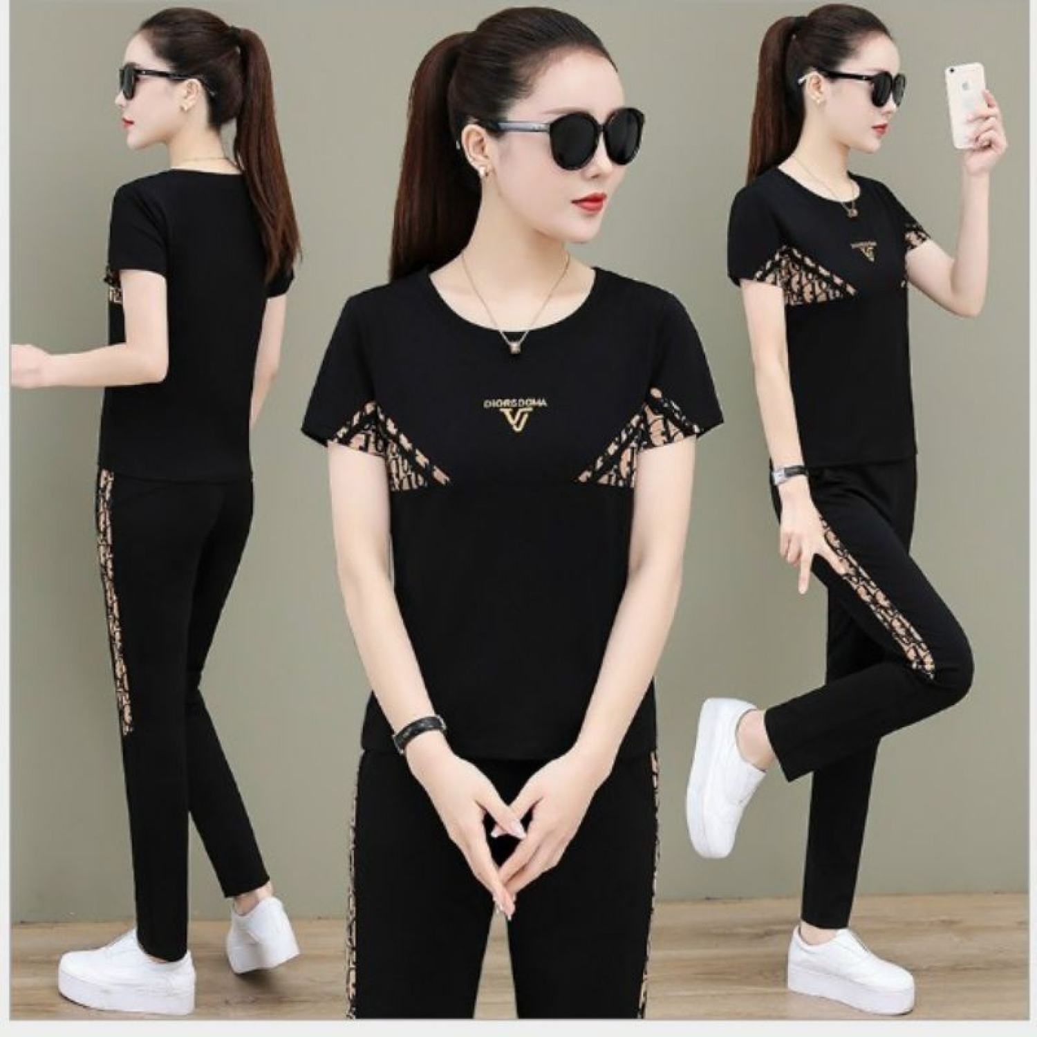 [Đồ bộ cao cấp] Đồ bộ nữ thun cotton 100% mát mịn thêu logo thanh lịch