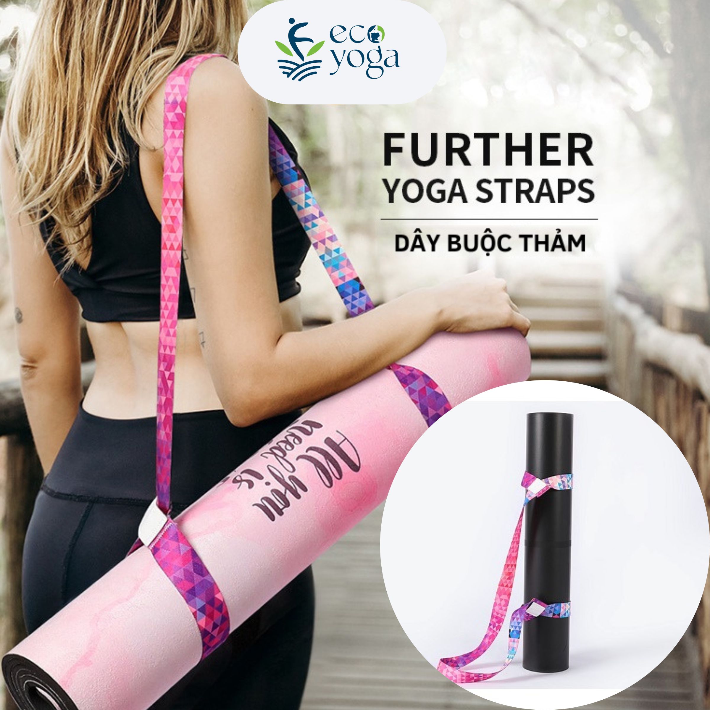 Dây tập yoga cotton tích hợp dây buộc thảm 1m8 phụ kiện tập yoga gym thể hình