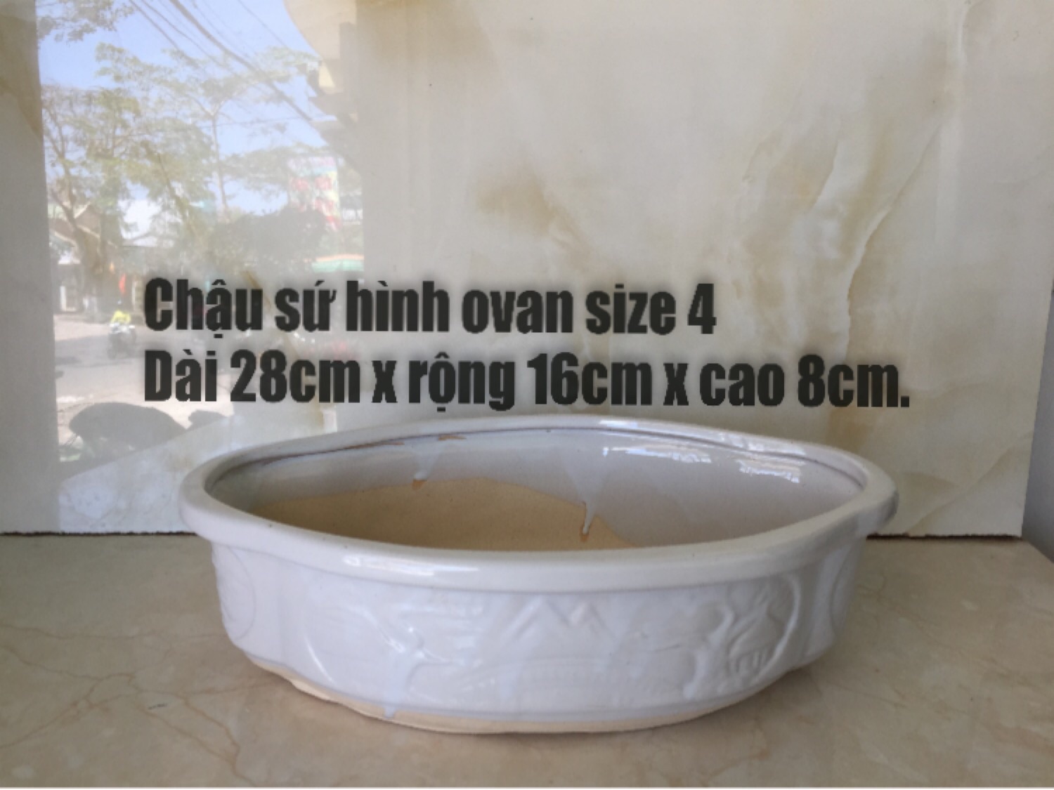 Chậu sứ bonsai hình ovan trắng size 4
