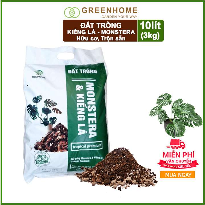 Đất trồng, giá thể trồng Monstera và Kiểng lá 10 lít (3kg) Tropical Premium |Greenhome