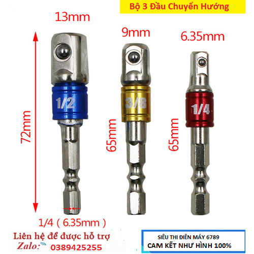 Bộ 3 đầu mũi vặn khẩu cho máy khoan, đầu chuyển hướng máy vặn vít sang bulong