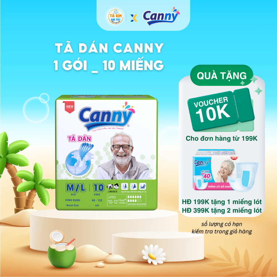 Combo 3 Tã Dán Người Già Canny Siêu Thấm, Bỉm Dán Người Lớn Chất Lượng Size M10, M/L10, XL10, Tã Bỉm Giá Tốt