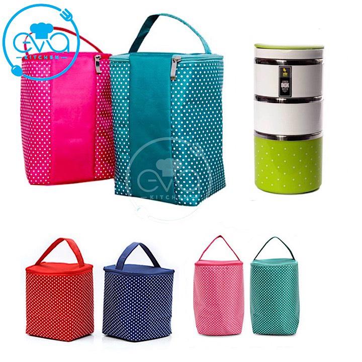 [HCM]Túi Giữ Nhiệt Văn Phòng Chấm Bi 2 Lớp Loại Lớn