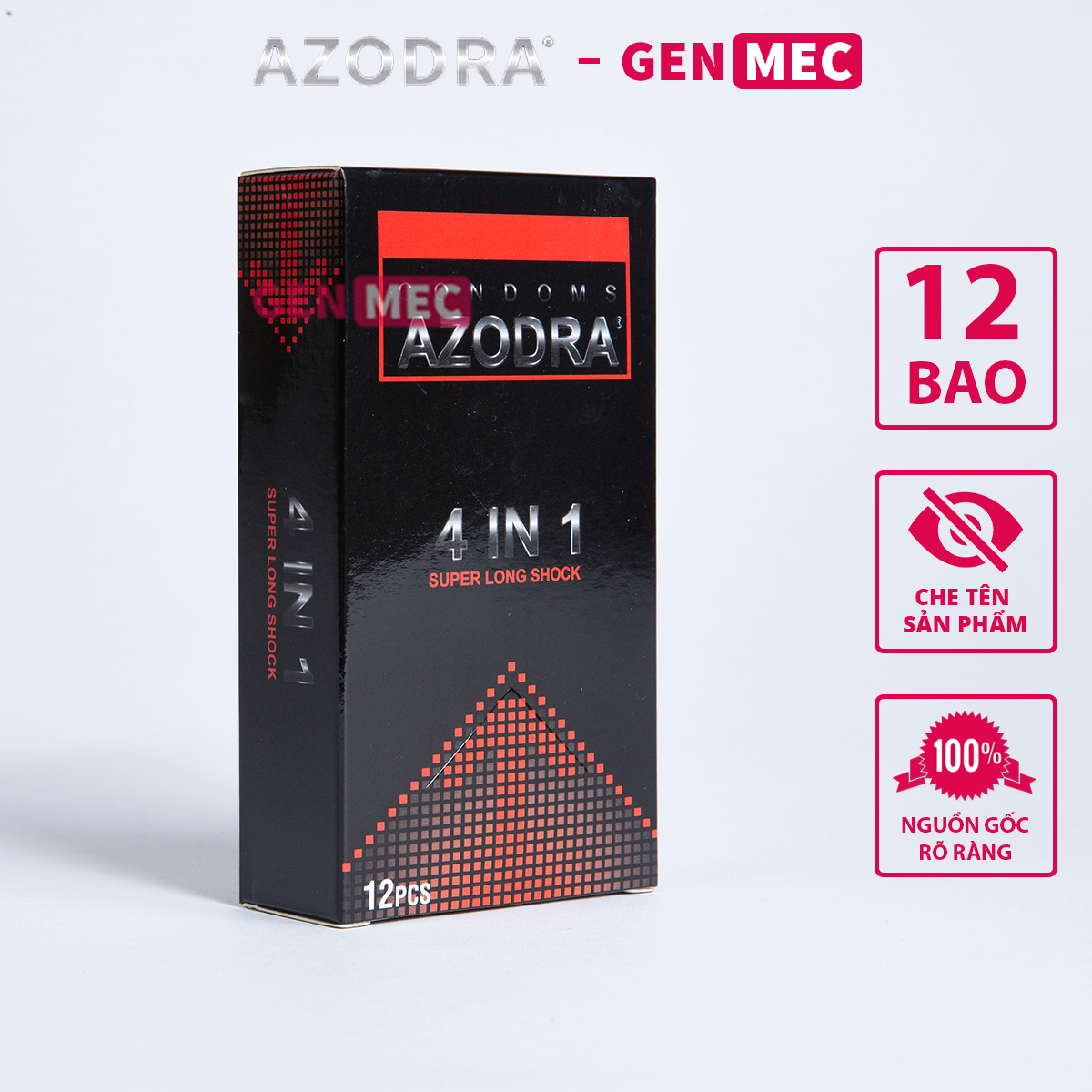 Bao Cao Su Gân Gai Chống Xuất Tinh Sớm Azodra - Tăng Khoái Cảm - Siêu Thăng Hoa -  BCS Azodra 4in1 Hộp 12 Bao - Genmec