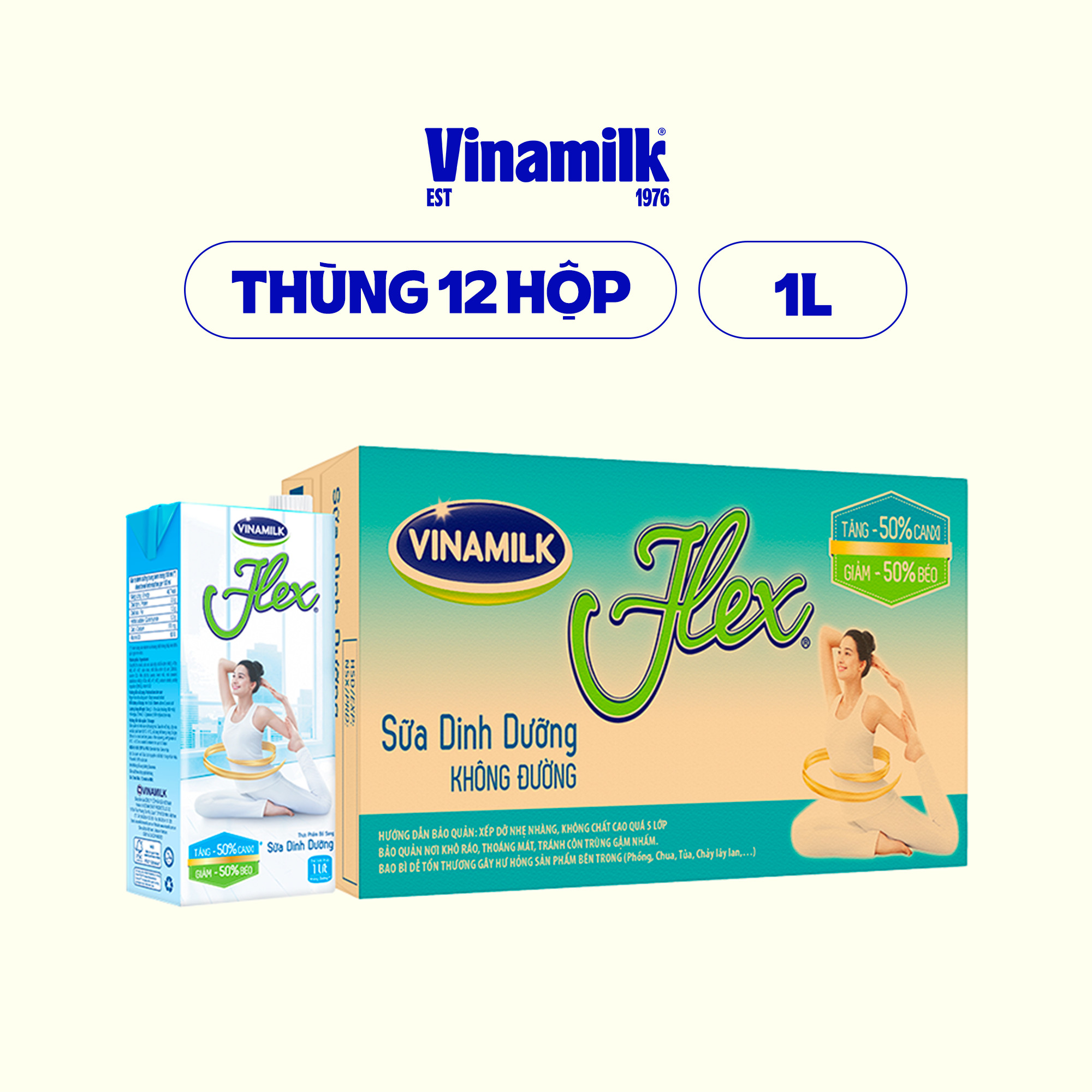 Thùng 12 Hộp Sữa tiệt trùng Flex không đường