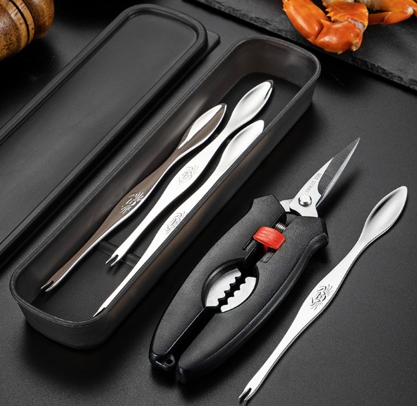 Dụng cụ bóc hải sản[hàng mới] bộ kìm dĩa ăn cua,ghẹ ,tôm dễ dàng.bằng thép không gỉ,thiết kế đẹp mắt